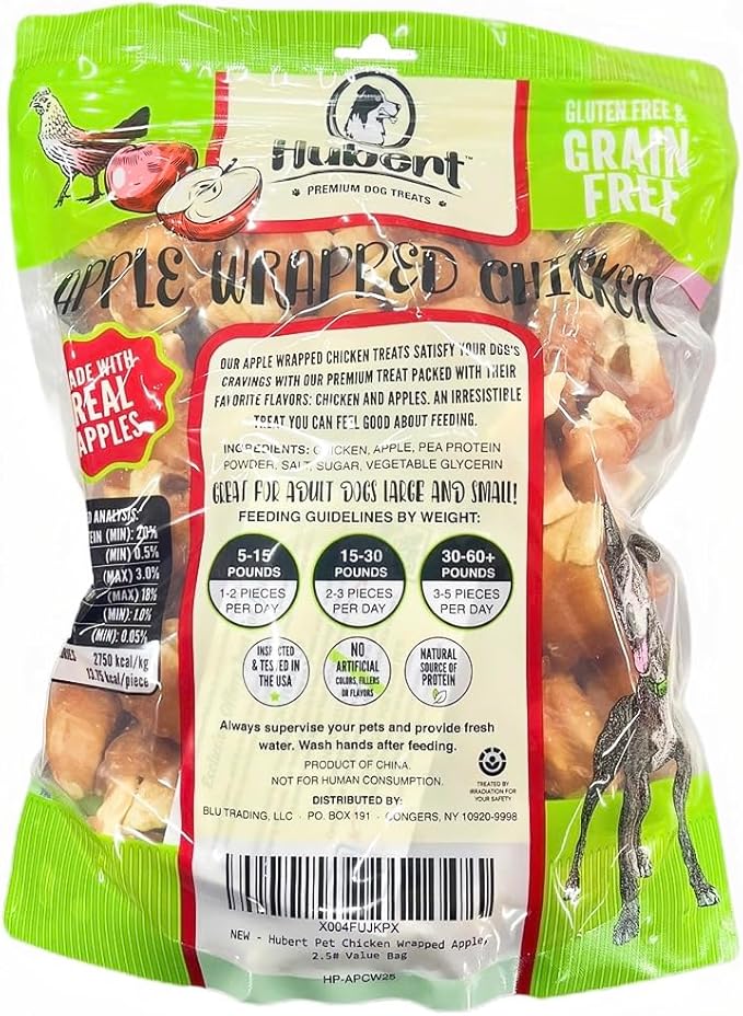 Hubert Pet Gourmet Chicken Wrapped Apple Bites, Low Ingredient Healthy Dog Training Snacks, Low Fat, High Protein, 2.5 lbs