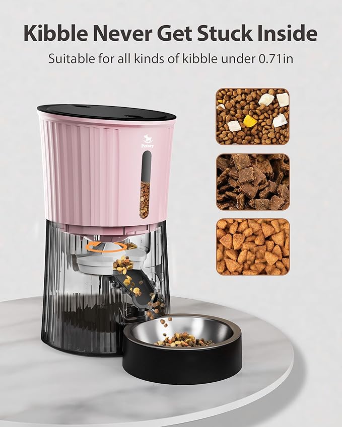 Petory Timed Automatic Cat Feeders - 4L Programable Dry Food Dispenser for Cats and Small Medium Dogs 6 Meals with Desiccant Bag Dual Power Supply 10S Voice Recorder