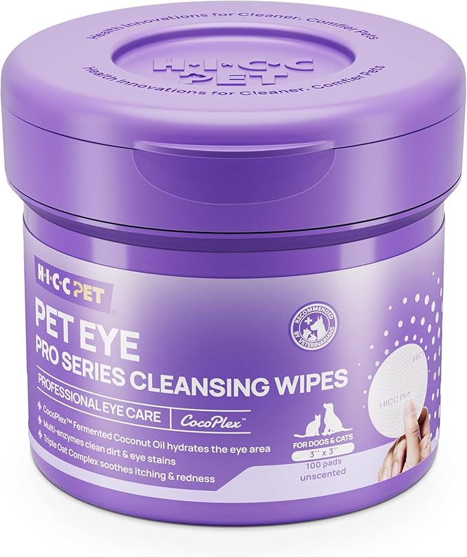 HICC PET Eyes Wipes for Dogs & Cats - Remove Tear Stain, Debris, Pet Eye Pro Series Cleansing Wipes for Dog Eye Wash Cleaner
