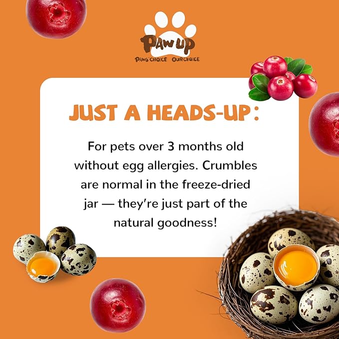 Freeze Dried Cat & Dog Treats, Natural Quail Egg Yolk, Rich in Antioxidants Cranberry Added, High-Protein Pet Snacks for Coat & Urinary Health, 3.5 oz