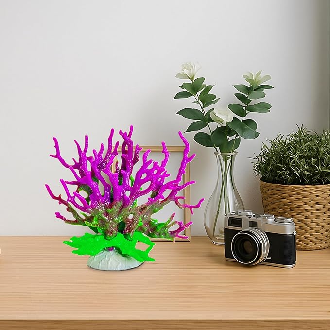 kathson Artificial Coral Ornament Resin Coral Decor for Fish Tank Underwater Sea Plants Decorations Aquarium Landscape (Purplish Green)
