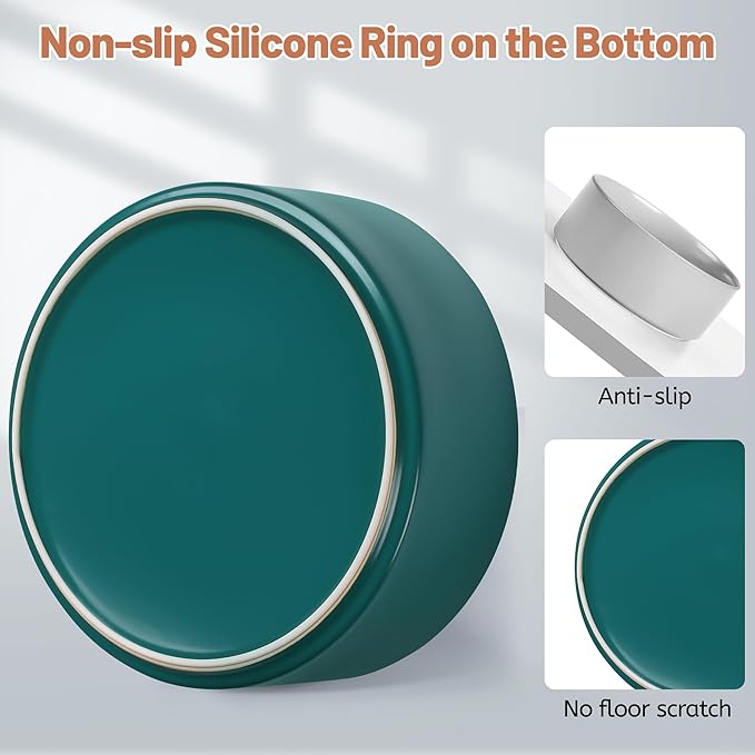 Large Dog Bowls, Non Slip Heavy Ceramic Dog Food and Water Bowl with White Silicone Base, 2 Pack Pet Feeding Bowls for Medium Big and Giant Dogs (Grey+Green, 8 Inches)