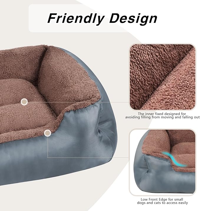 Extra Large Dog Bed, Orthopedic Dog Beds with Sides, Washable Rectangle Soft Calming Pet Bed with Nonskid Bottom, Grey