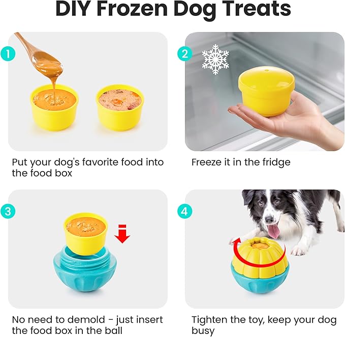 Potaroma Frozen Treat Dog Toys Enrichment Ball, Interactive Durable and Safe Puppy Chew Toy, Slow Feeder Food Dispenser Dog Pup Puzzle for Chewers 4.0 Inches