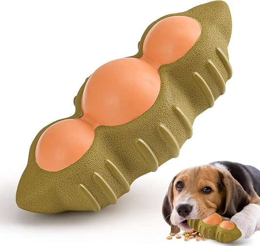 Interactive Treat Dispensing Dog Toy, Durable Rubber Dog Enrichment Toys, Teeth Cleaning Chew Toy for Small Medium Large Breeds, Green Soybean Shape