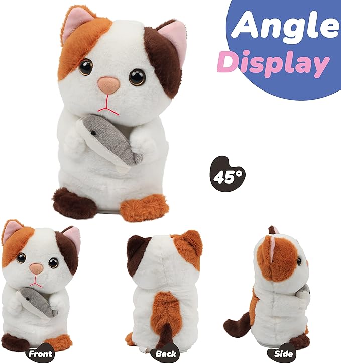 Hopearl Talking Kitty Repeats What You Say Cat with Fish Nodding Electric Interactive Animated Toy Speaking Plush Buddy Gifts for Toddlers, 7''