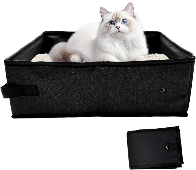 Portable Litter Box for Cats, Folding Cat Travel Litter Box Waterproof, 15.75 * 11.82 * 3.94 Inches, Traveling & Camping Cat Supplies