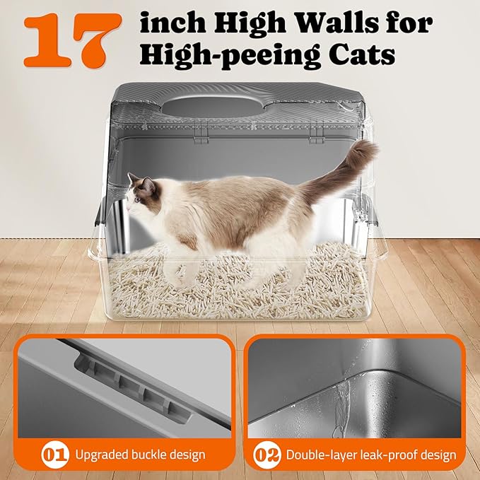 Pawtners Stainless Steel Cat Litter Box, XL Extra Large Kitty Litter Pan, Front Entry Top Exit Hooded Metal Cat Toilet for Odor Control with Removable Lid & Scoop, Anti-Leakage, Easy to Clean