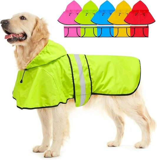 Hooded Dog Raincoat - Reflective Dog Rain Jacket Lightweight Waterproof Rain Coat for Small Medium Large Dogs (X-Large, Green)