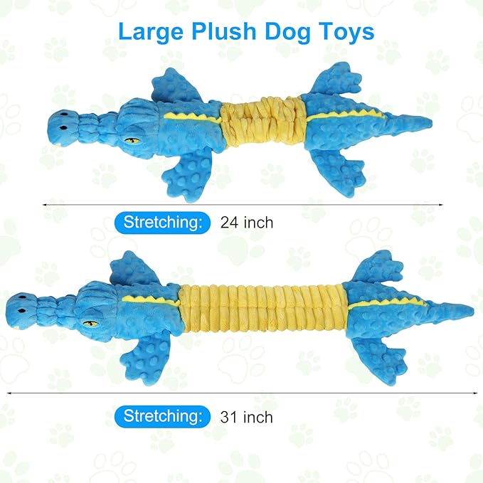 Dog Toys Cute Crocodile Squeaky Plush Pet Toy for Small to Large Breeds Interactive Chew Toy with Whistle & Crinkle Paper Tough Pet Toys for Aggressive Chewers and Puppies & Dog Lovers