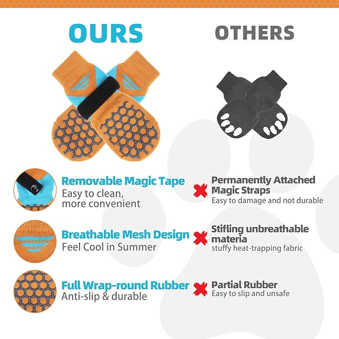 KOOLTAIL Dog Socks for Hot Pavement, Summer Breathable Dog Socks to Prevent Licking Paws, Non Slip Pet Boots&Paw Protectors for Hardwood Floor,Grippy Shoes for Small Medium Large Senior Dogs,Orange S