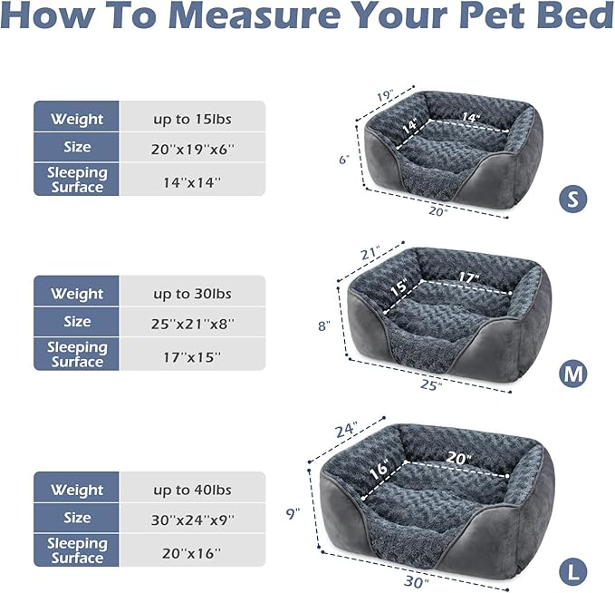 INVENHO Medium Dog Bed for Large Medium Small Dogs, Rectangle Washable Dog Bed, Orthopedic Dog Bed, Soft Calming Sleeping Puppy Bed Durable Pet Cuddler with Anti-Slip Bottom M(25"x21"x8")