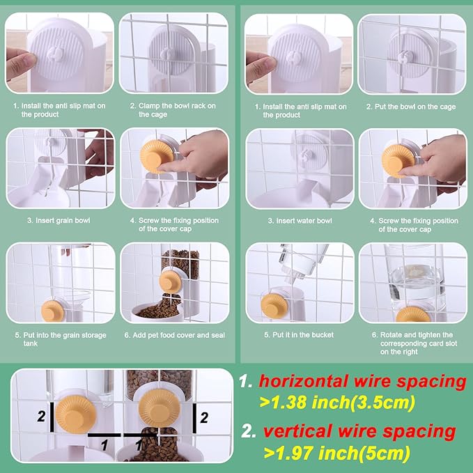 Hanging Automatic Food Water Dispenser,Gravity Rabbit Feeder and Water Dispenser Set,Cage Cat Food Bowl for Bunny Chinchilla Guinea Pig Hedgehog Ferret