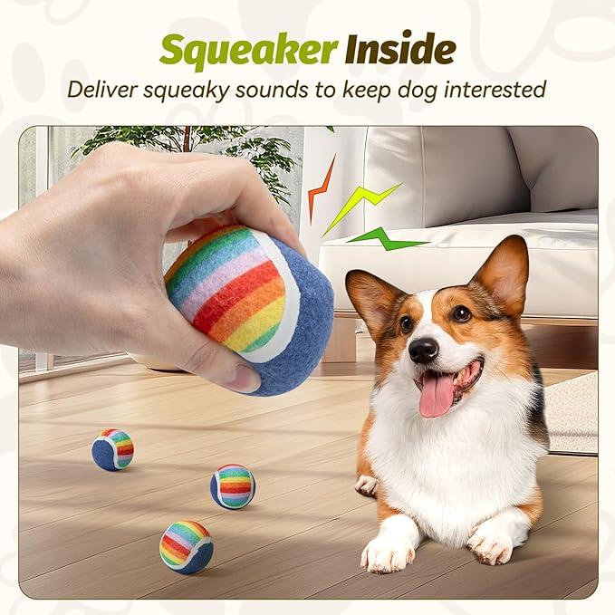 Nobleza Squeaky Tennis Balls for Dogs, 12 Pack 2.5" Floatable Dog Tennis for Small Medium Pet, Training Safe Natural Rubber Dog Toys Balls for Dogs to Fetch Exercise, Rainbow