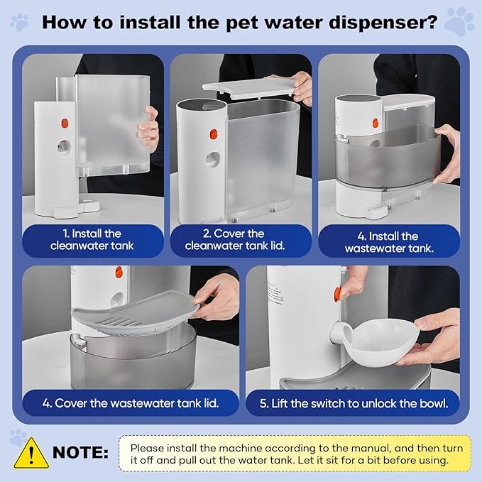 Saker Automatic Cat Water Dispenser: Smart Pet Water Fountain No Filter for Small Dogs - Wireless 3L Rechargeable Smart Cat Fountain - Wastewater Separation