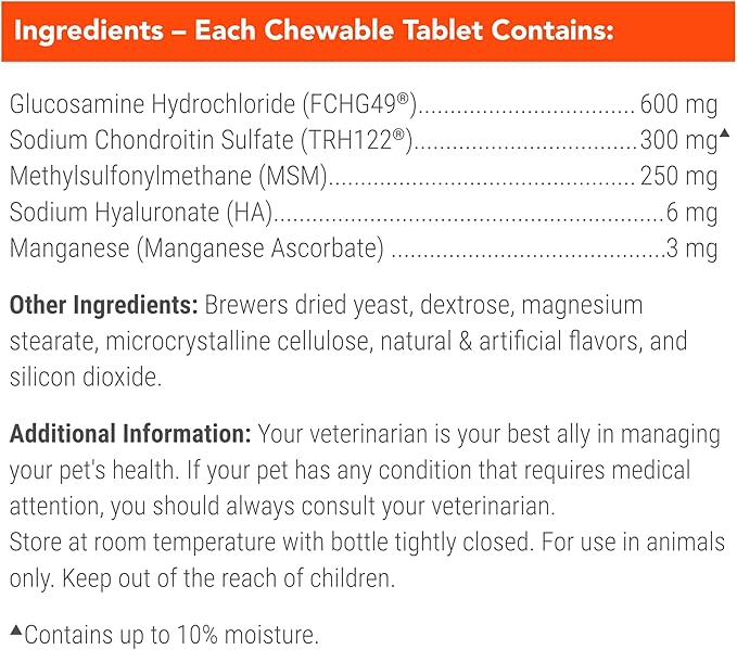 Nutramax Cosequin for Dogs Joint Health Supplement, Contains Glucosamine for Dogs, Plus Chondroitin, MSM and HA, Supports Healthy Joints, Chewable Tablets, 75 Count