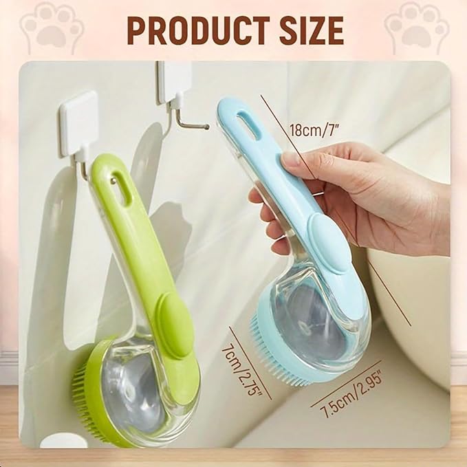 Pet Bath Brush, Dog Bath Brush, Dog Scrubber for Bath with Built-in Shampoo Dispenser, for Dogs & Cats (Green)