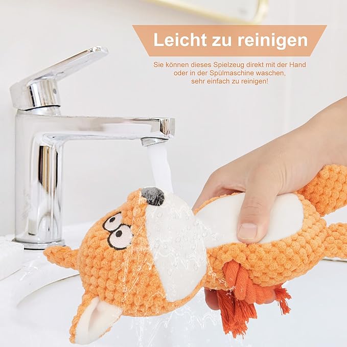 Dog Toys, Dog Squeaker Toys with Crinkle Paper, Stuffed Animal Dog Plush Chewing Toy, Cotton Rope Interactive Toys for Puppy, Small, Middle Dogs (Orange Fox)