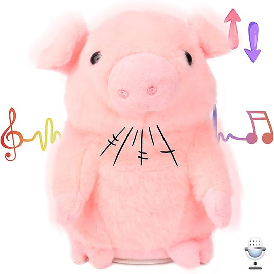 Hopearl Talking Pig Repeats What You Say Piggy Nodding Electric Interactive Animated Toy Speaking Plush Buddy Gift for Toddlers, Pink, 6.5''