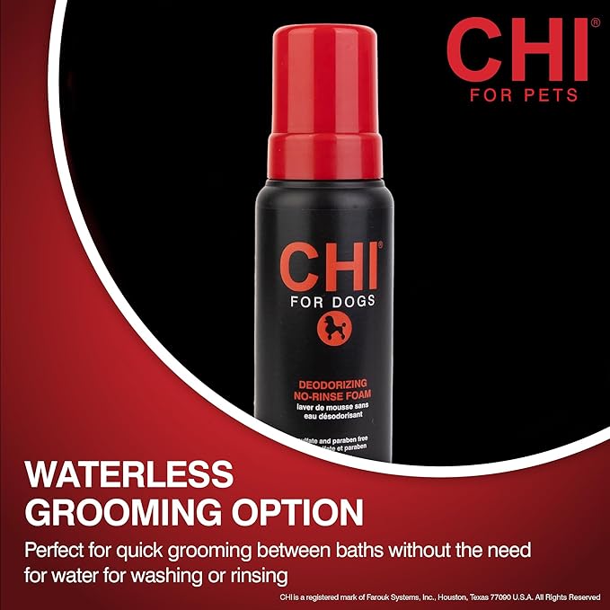 CHI for Dogs Deodorizing No-Rinse Foam - Dry Shampoo and Odor Eliminator for Dogs - Sulfate and Paraben Free - Made in USA - Waterless Pet Grooming Foam, Pump Bottle, 8 Fl Oz