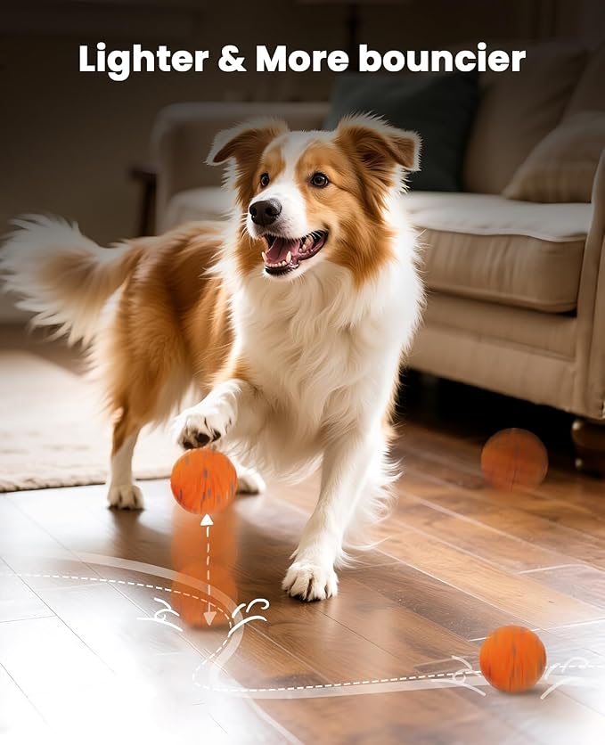 Smart Interactive Dog Toys, Automatic Moving Ball with 3 Lighting Modes, E-TPU Bouncy Balls for Dog Enrichment & Stimulation, Motion Activated Rolling Toy for Medium and Large Dogs Orange