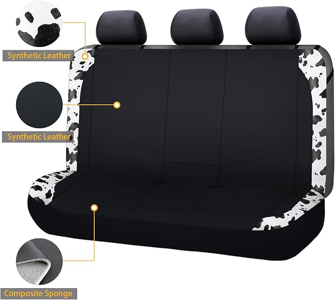 Flying Banner Neoprene Rear Bench car seat Covers car seat Protectors Split 40/60 60/40 (Cow Print & Black, Neoprene)