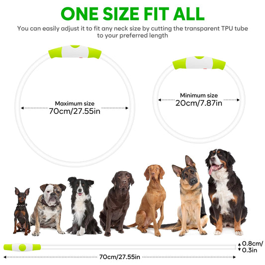 HIGO Light Up Dog Collars, USB Rechargeable LED Dog Collar, TPU Cuttable Dog Glow Collar, High Visibility Puppy Collar Safety Dog Lights for Night Walking(Green)