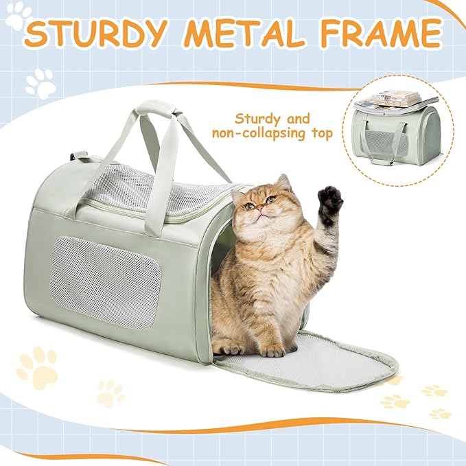 Large Cat Carrier Soft,Dog Carrier Airline Approved with Soft Sided,Dog Carriers for Small Dogs,Mesh Pet Carrier Holds up to 20lbs,Green