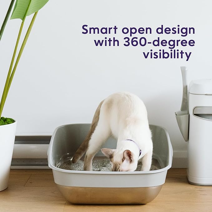 Litter Genie Platinum Stainless Steel Litter Box | Durable, Modern Design, 360° Visibility, Anti-Slip Pads