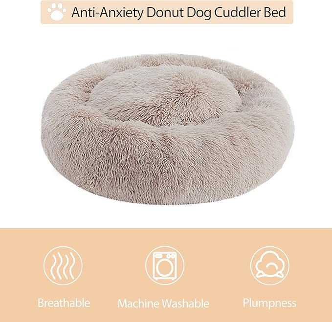 WNPETHOME Calming Dog Bed Cat Bed Donut, Faux Fur Pet Bed Self-Warming Donut Cuddler, Comfortable Round Plush Dog Beds (30 x 30 x 10 Inch, Brown)
