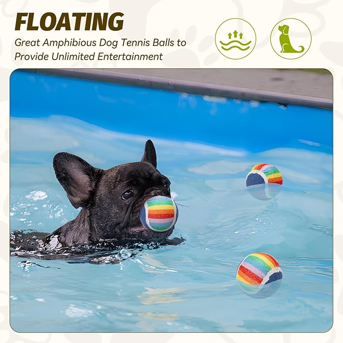 Nobleza Squeaky Tennis Balls for Dogs, 12 Pack 2.5" Floatable Dog Tennis for Small Medium Pet, Training Safe Natural Rubber Dog Toys Balls for Dogs to Fetch Exercise, Rainbow