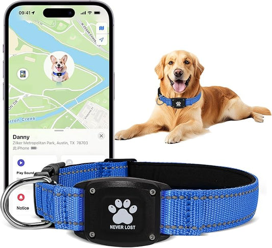 GPS Dog Collar Tracker 2-in-1,Reflective Waterproof Adjustable Pet Collar,iOS-Only,Ideal for Dog Tracking pet Tracker,for Small to Large Dogs,Real-Time Tracking,No Monthly Fees(Blue,Small)