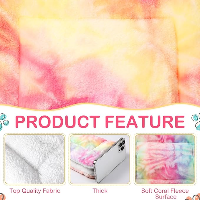 Haull 4 Pcs Waterproof Guinea Pig Bedding Winter Guinea Pig Bed Plush Cage Liners Soft Dog Cat Mat Reversible Winter Cozy Animal Pee Pad Hamster Bed Mat for Bunny(Tie Dyed,13 x 18.5 Inch)