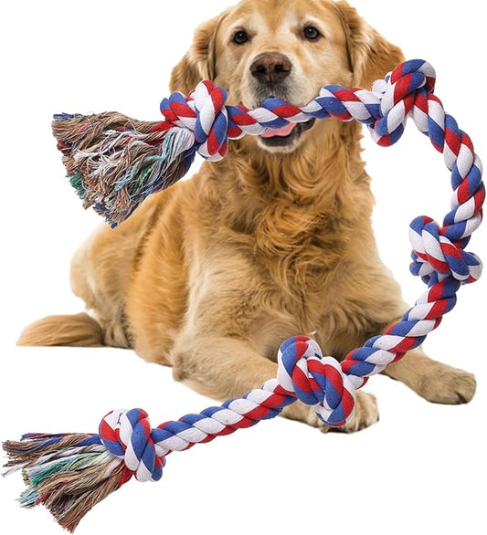 Dog Rope Toys for Large Dogs Aggressive Chewers, Dog Chew Toys for Large Breed Indestructible, Heavy Duty Tough 3 Feet 5 Knots Dog Toy, Sturdy Rope toy for Dogs Tug of War Dog Toy Teeth Cleaning
