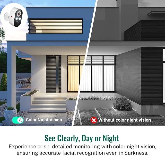 1080P Security Camera Wireless Outdoor with AI Human Detection, Live View, 2.4G WiFi, Home Security System, Instant Alerts, 2-Way Audio, Cloud Storage, Battery Powered (2 Pack)