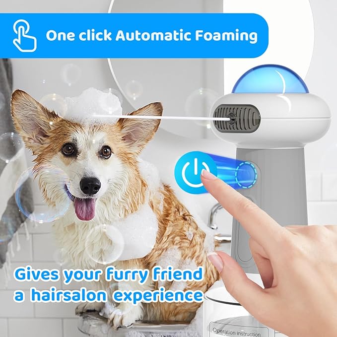 Dog Shampoo Dispenser, UFO Dog Shampoo Sprayer Electric Foaming Shampoo Dispenser for Dog and Cat Washing, for Bathtub, Kitchen Sink, Bathroom Cleaning, Grey