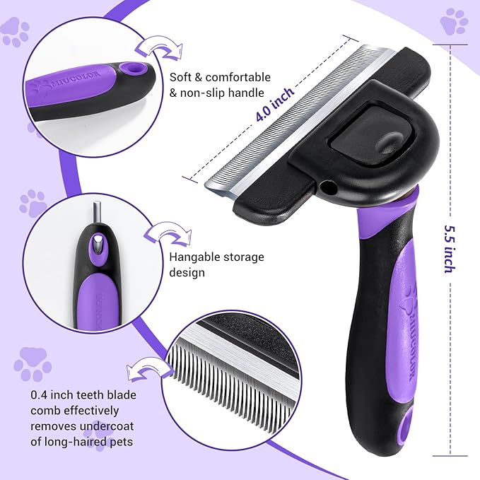MIU COLOR Long Hair Pet Grooming Brush, Deshedding Tool for Medium and Large Dogs & Cats, Effectively Reduces Shedding by up to 95% for Pet Hair, Purple