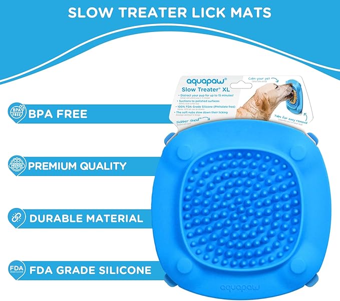 Aquapaw Lick Mat for Dogs with Suction Cups - XL, Blue, 1-Pack - Slow Feeder Lick Pads for Dogs & Grooming Enrichment - Food Mat for Peanut Butter Treats