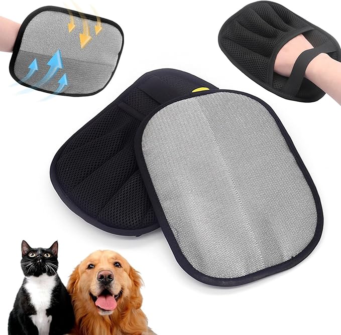 2025 New Upgraded Electrostatic Pet Hair Removal Gloves - Reusable Cat Hair Remover & Dog Hair Removal Mitt with Elastic Cuff & Finger Loops for Furniture, Bedding, Car (2pcs)
