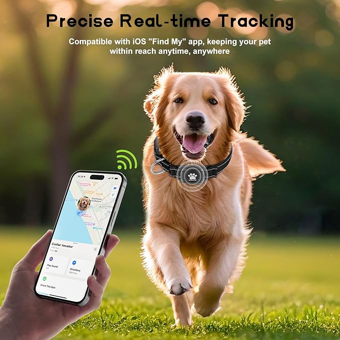 GPS Dog Collar Tracker 2-in-1,Reflective Waterproof Adjustable Pet Collar,iOS-Only,Ideal for Dog Tracking pet Tracker,for Small to Large Dogs,Real-Time Tracking,No Monthly Fees(Black,Small)