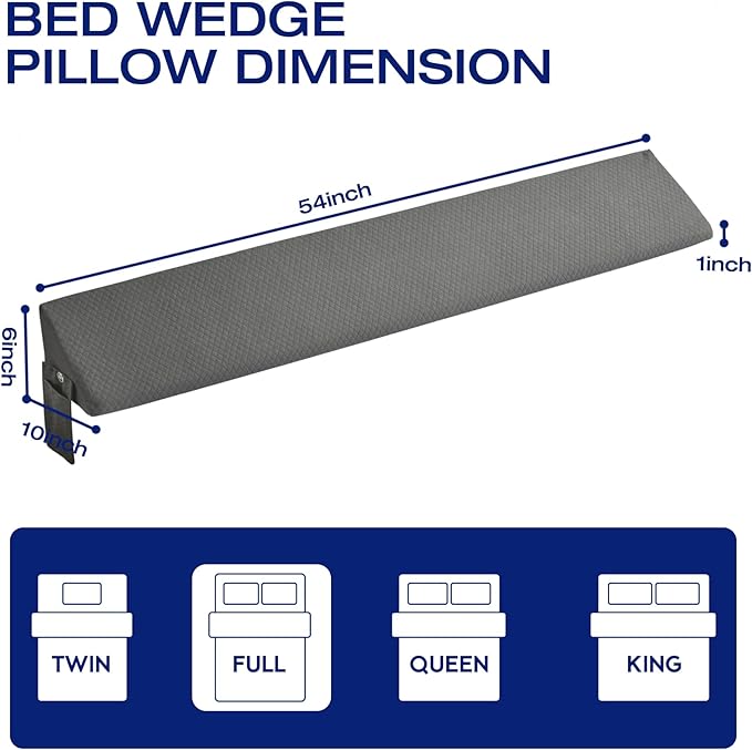 Full Bed Wedge Pillow for Headboard Gap Filler use Under Pillows for Sleep Apnea,After Surgery,Acid Reflux Relief,leg Swelling,Between Corner Wall and Mattress/Frame for Rent Home Bedroom Decor