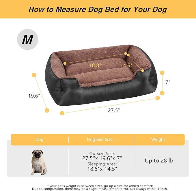 Dog Bed for Small Dogs - Washable Dog beds with Sides, Comfortable and Breathable Pet Couch Bed with Non-Slip Bottom, Black