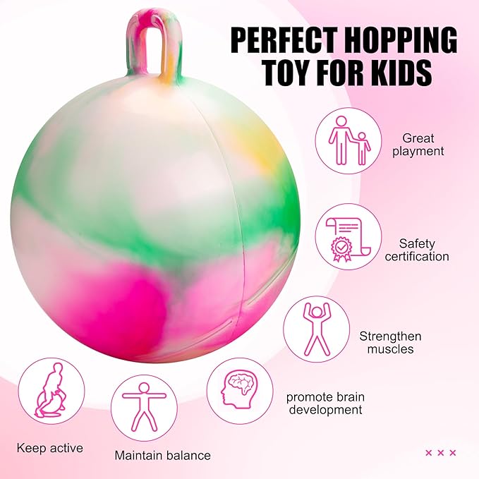 INPODAK Hopper Ball 18 Inch Bouncy Ball with Handle for Kids, Hippity Hop Jumping Bouncer Hopping Toy for Boys and Girls Ages 3-6 with Pump and Gift Box for Birthday