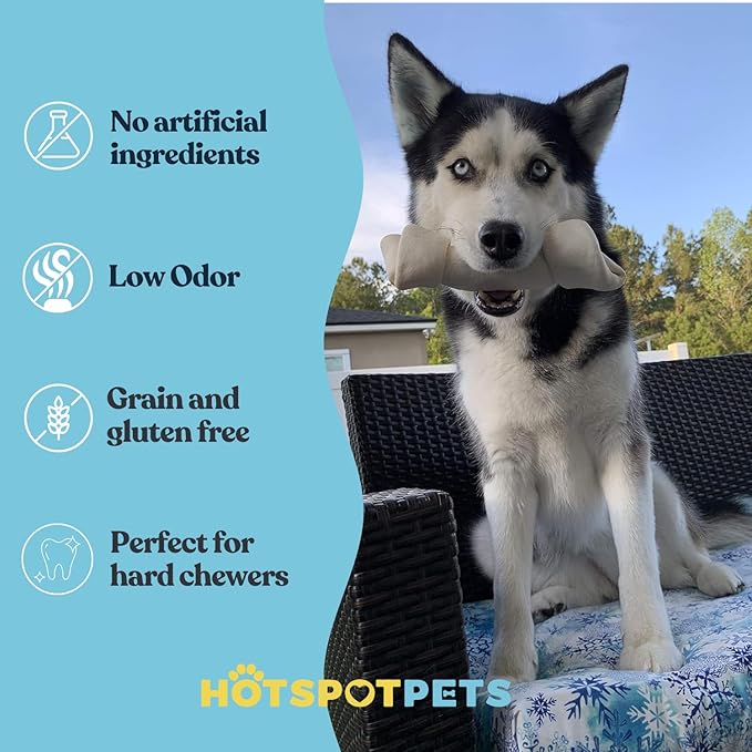 hotspot pets 8-9 Inch Large Rawhide Dog Chew Bones (10 Pack)- Made from Grass Fed Cows - Great for Dental & Oral Care for Aggressive Chewers Large Dogs