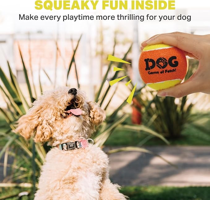 AMA SPORT Squeaky Tennis Balls for Dogs 2.0" Small Dog Tennis Balls for Throwing and Fetching Dog Toys for Training, Exercise, High Bouncing 4 Pack (Orange Yellow)