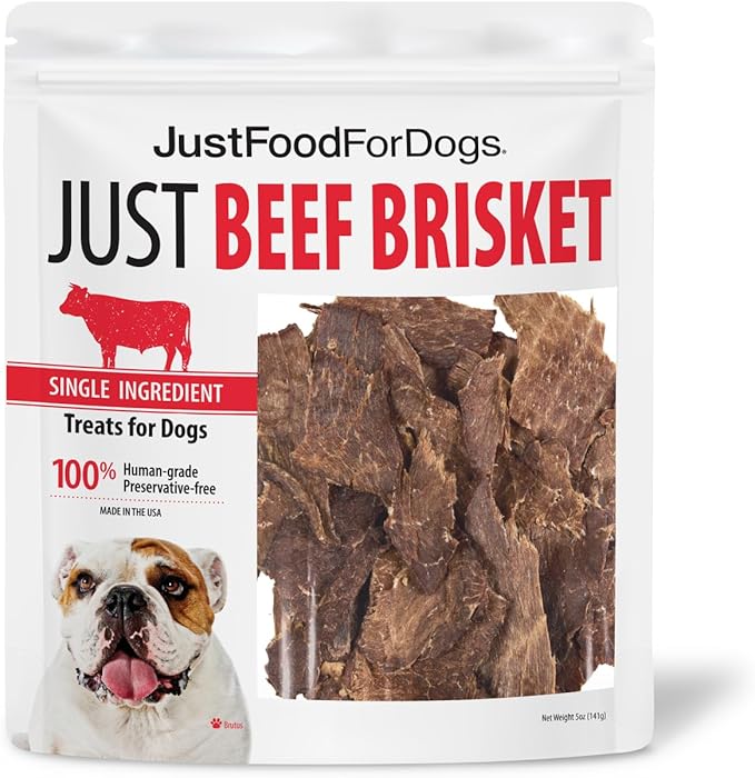 JustFoodForDogs Single-Ingredient Healthy Dog Treats, Beef Brisket, Made in The USA, 5 oz