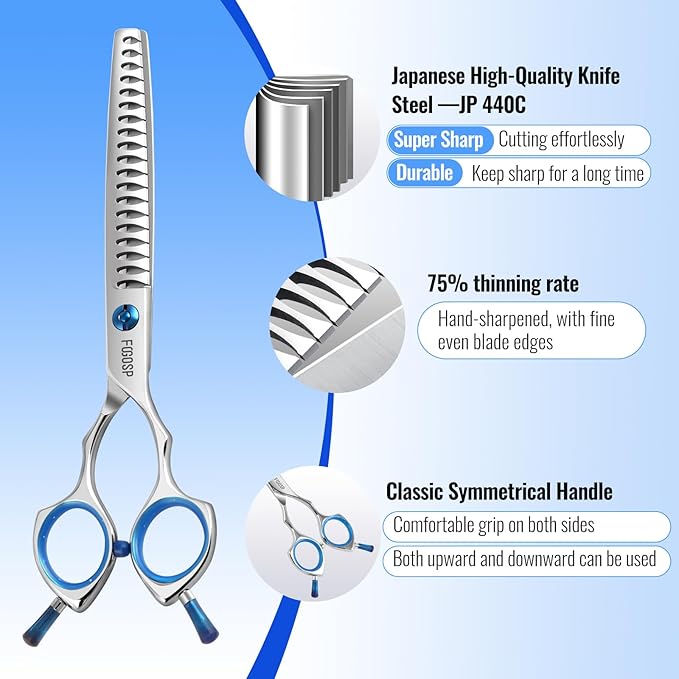 Chunkers Dog Grooming Scissors Professional Thinning Shears for Dogs Trimming 70% Thinning Rate 19 Teeth Symmetric Handle for Pet Groomers or Family DIY Use