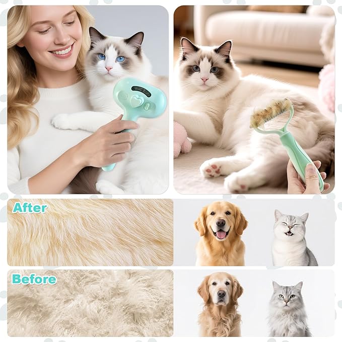 3-in-1 Pet Steam Brush for Dog Cat,Double-Sided Undercoat Rake for Shedding & Grooming,Spray Pet Hair Removal & Deshedding Dematting Comb for Long Short Haired,2 PCS