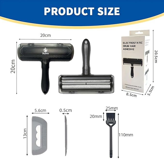 Skyana Pet Hair Roller Brush, Reusable Fur Removal Tool,Self-Cleaning Lint Roller for Dogs and Cats.Hair Removal for Fourniture,Couch,Carpet,Clothing,and Bedding (Black)