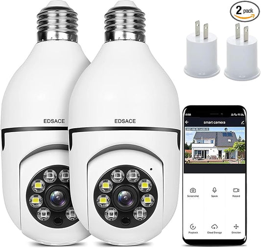 Light Bulb Camera 2 Pack,5g Dual Band Bulb Camera,WiFi 6 Light Bulb Camera Pack of 2, 2.4G/5G WiFi Light Bulb Camera, Home Secuirty Socket Camera,360 Degree Panoramic Camera 2pcs